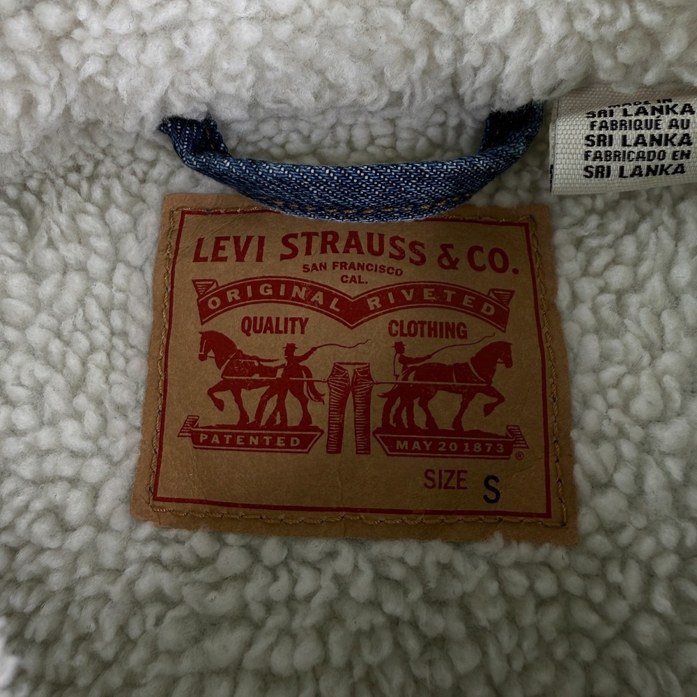 Levis Jacket Mens Small Premium Denim  Blue Jean Sherpa Trucker Snap Button - Picture 5 of 8